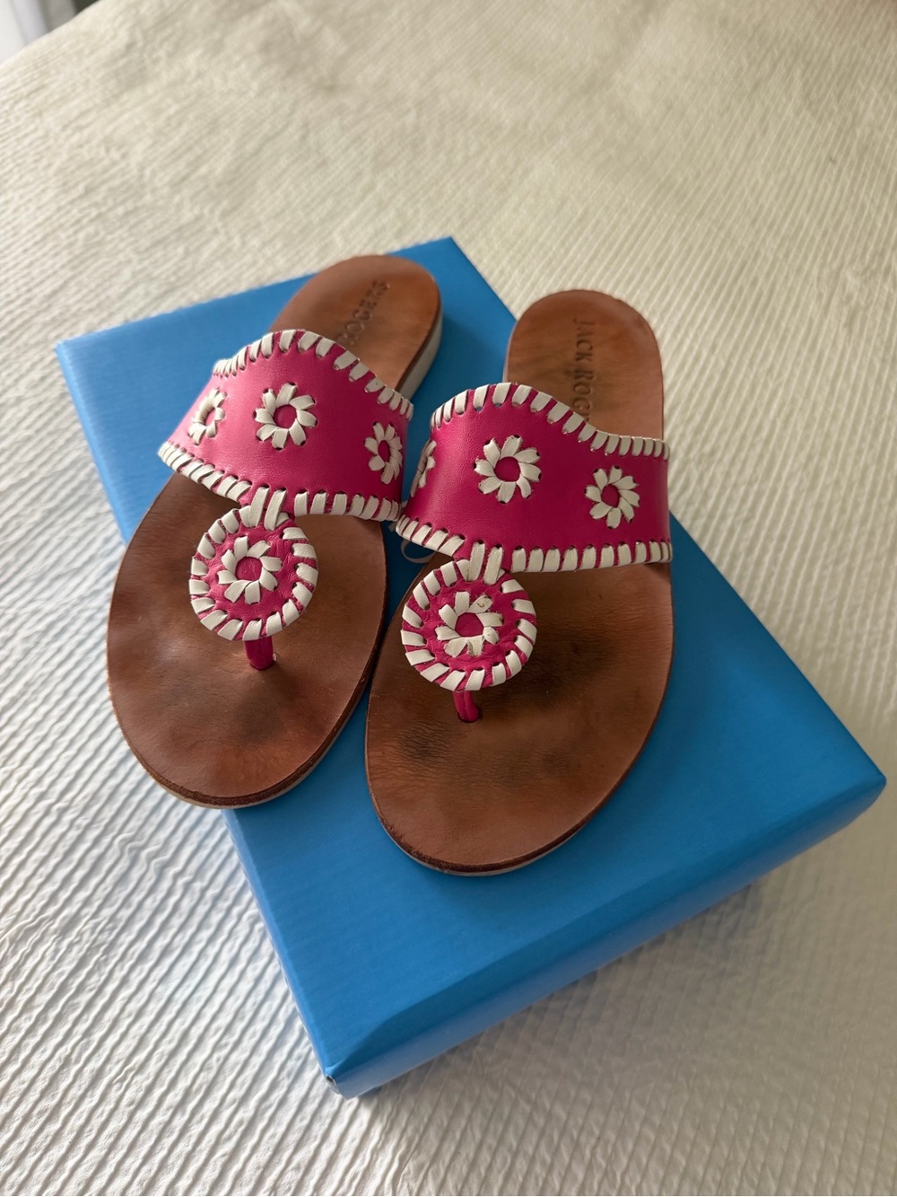 Jack Rogers pink and white Boating Jacks sandals 7